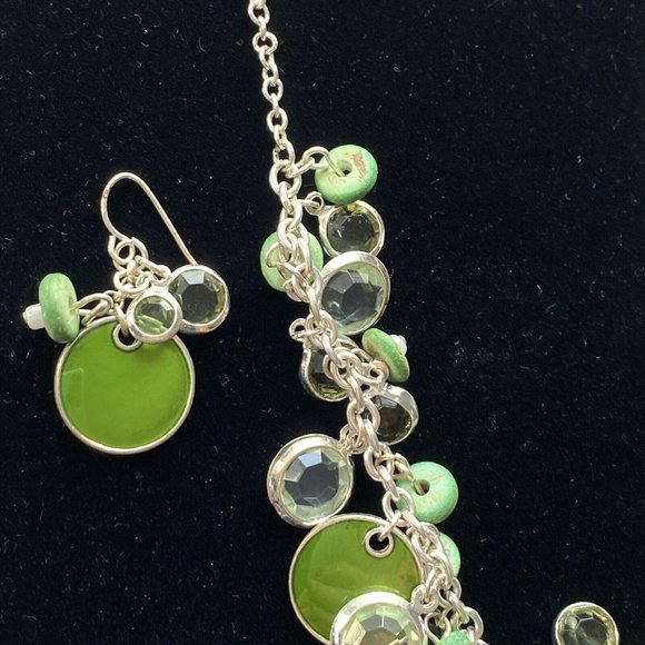 Kenneth Cole Spring Green Enamel Crystals Necklace & Earrings Silver Jewelry Set - Picture 4 of 6